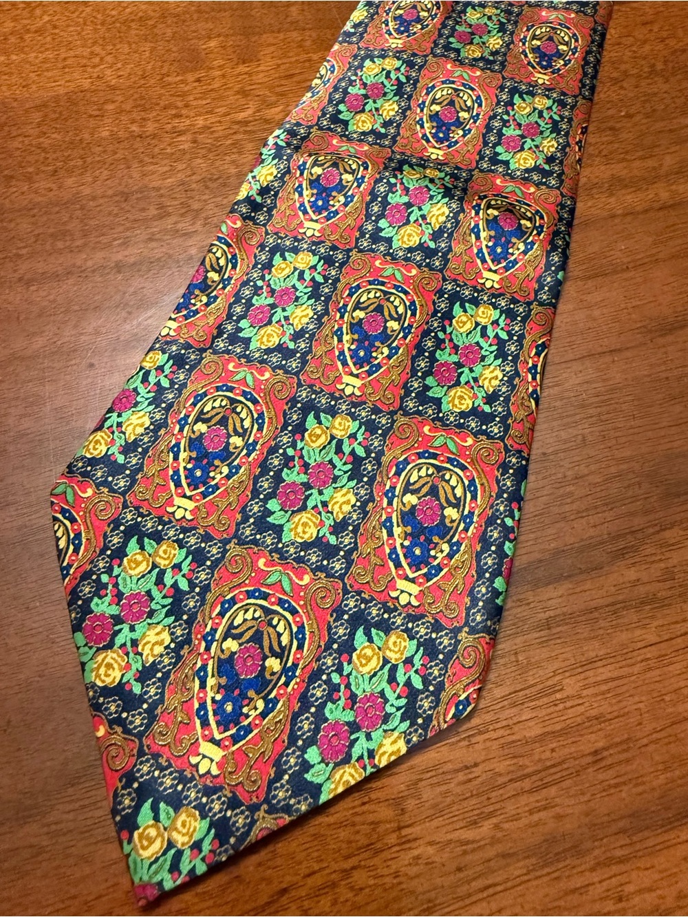 Brioni Men's Printed 100% Silk Tie Floral Pattern, Jewel Tones, Made in Italy